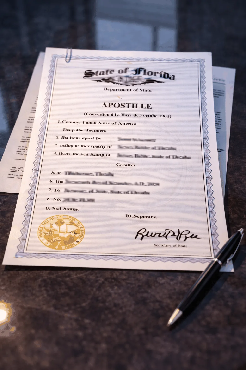 Palm Beach County apostille office preparing corporate document package for foreign bank account registration