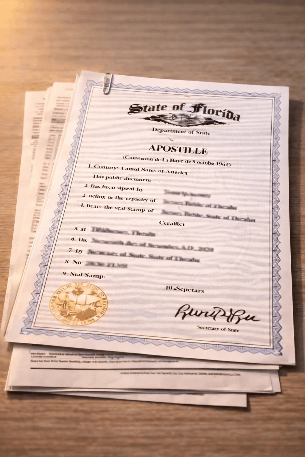 Palm Beach County apostille office processing sealed college transcript for foreign university enrollment