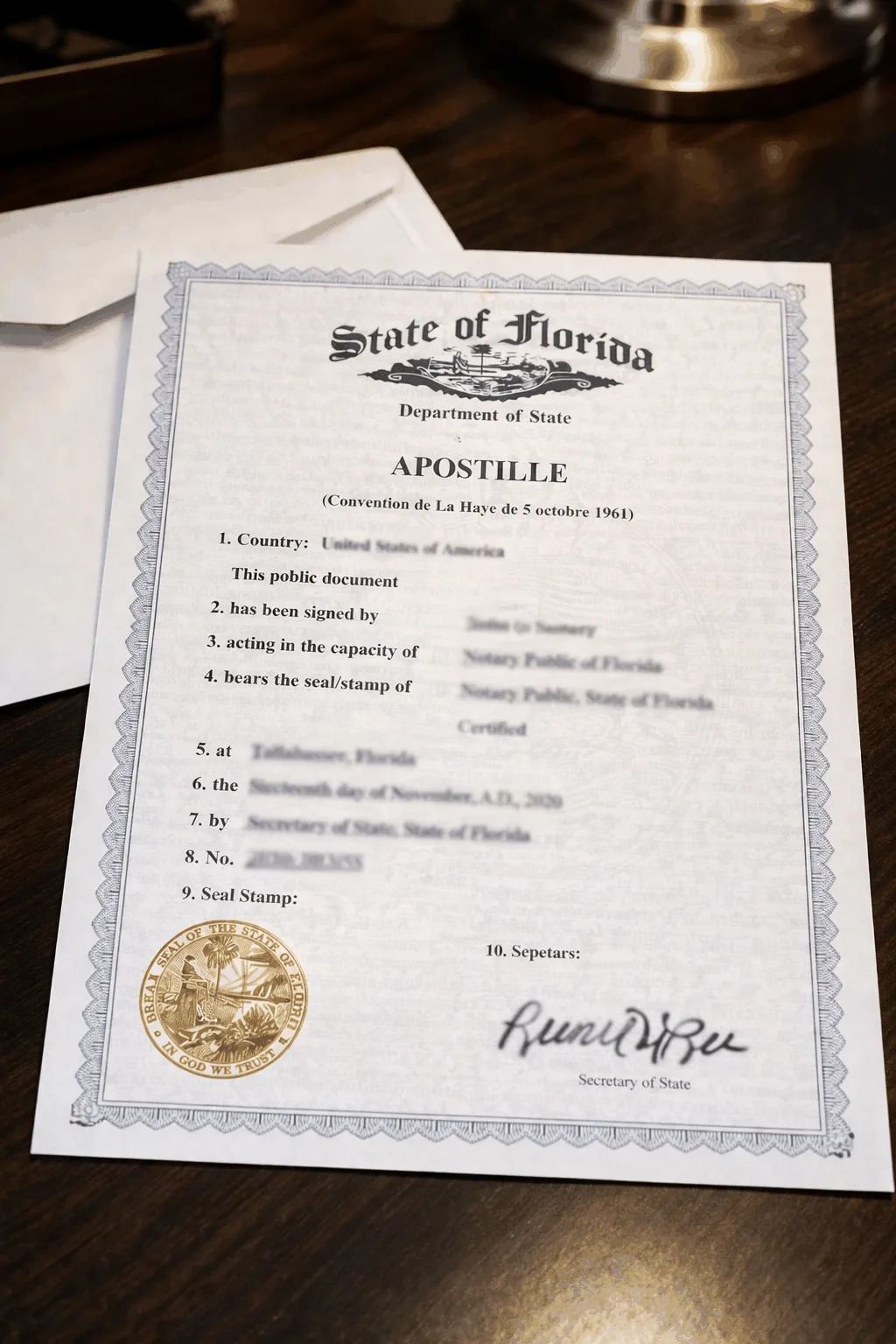 Palm Beach County apostille specialist handling Florida death certificate for international estate settlement