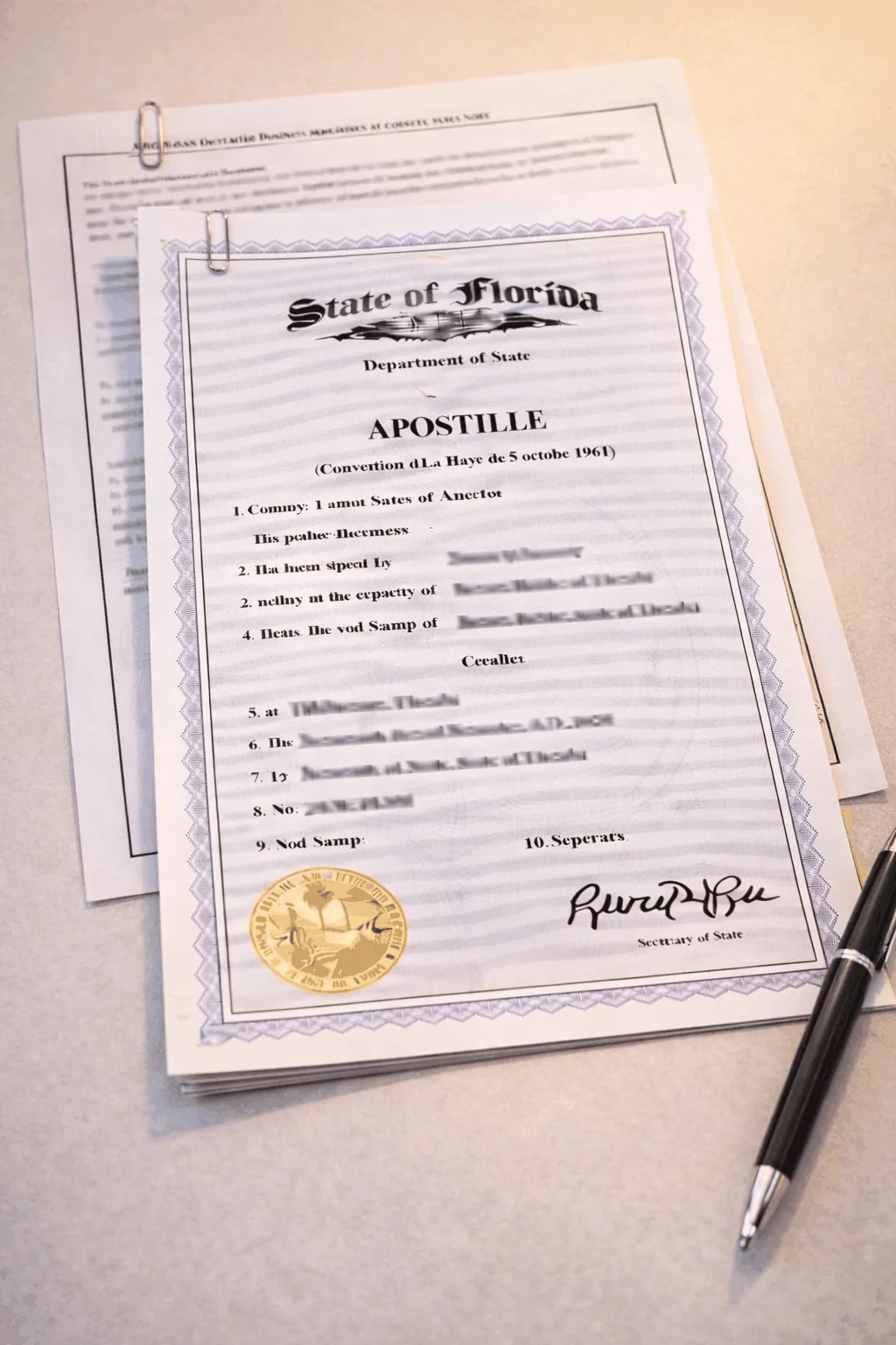 Palm Beach County corporate apostille specialist processing certificate of status for overseas business registration