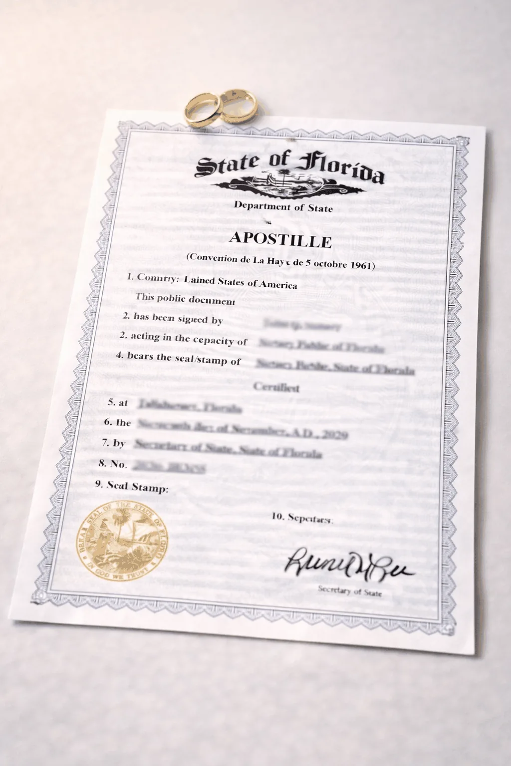 West Palm Beach apostille specialist authenticating Florida marriage certificate for foreign immigration filing